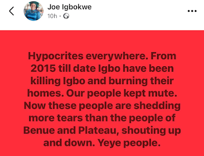 Benue Killings: Joe Igbokwe Blast South Easterners Says" Hypocrites!!!, You Demand Justice For Benue Killings and Ignore your Region"