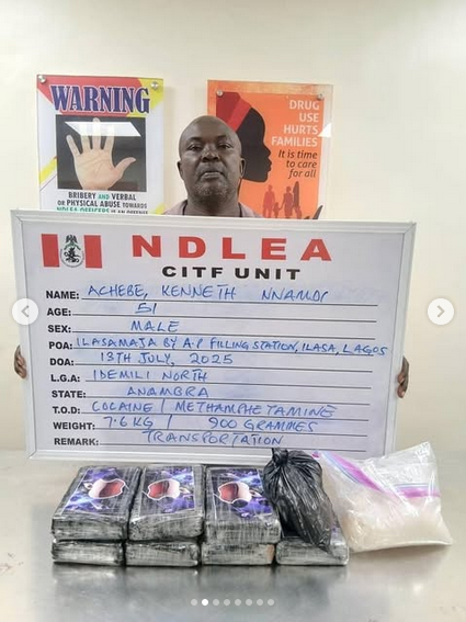 JUST-IN: After 7 Years On The Run, NDLEA Arrests Wanted Drug Kingpin with 11.6kg Cocaine, Meth (PHOTOS)