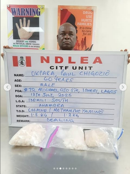JUST-IN: After 7 Years On The Run, NDLEA Arrests Wanted Drug Kingpin with 11.6kg Cocaine, Meth (PHOTOS)