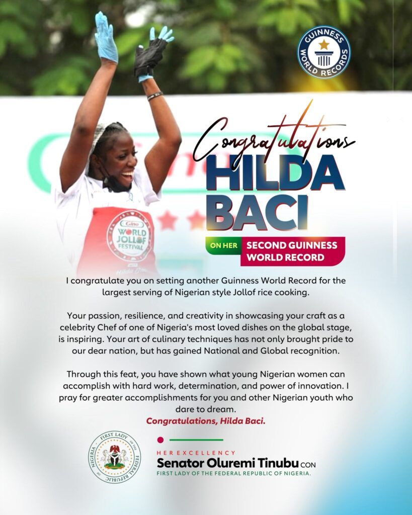 Remi Tinubu Congratulates Hilda Baci on New Guinness World Record Feat
