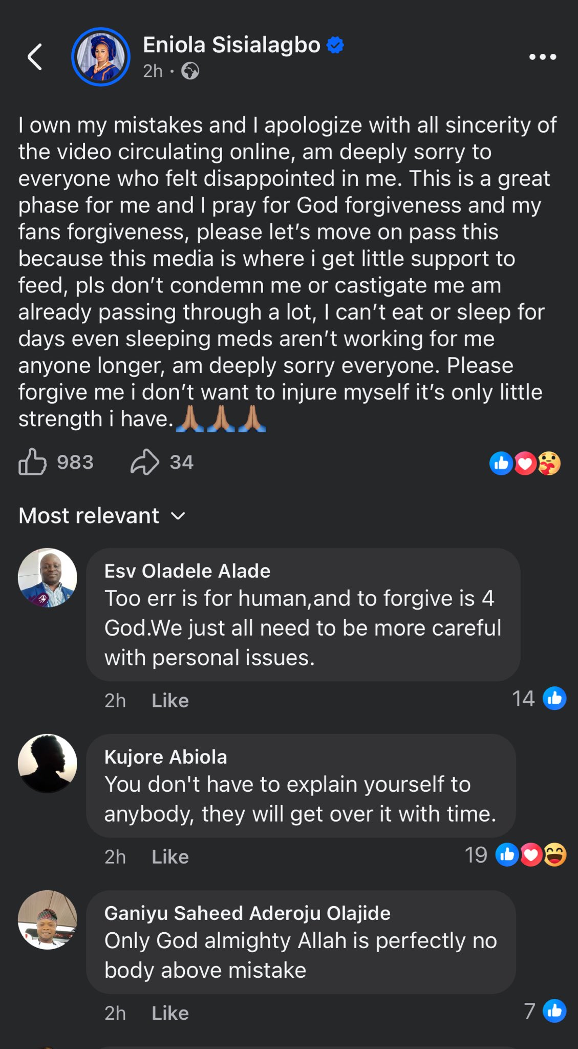 ‘Am Deeply Sorry Forgive me’ — Sisi Alagbo Breaks Silence After Leaked Sex Tape